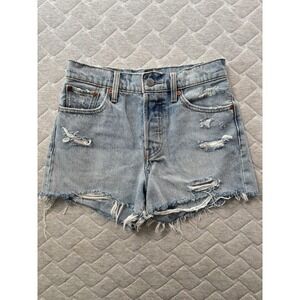 Levis Wedgie Short Shorts Womens 26 Blue Distressed High Rise Button Fly Cutoff